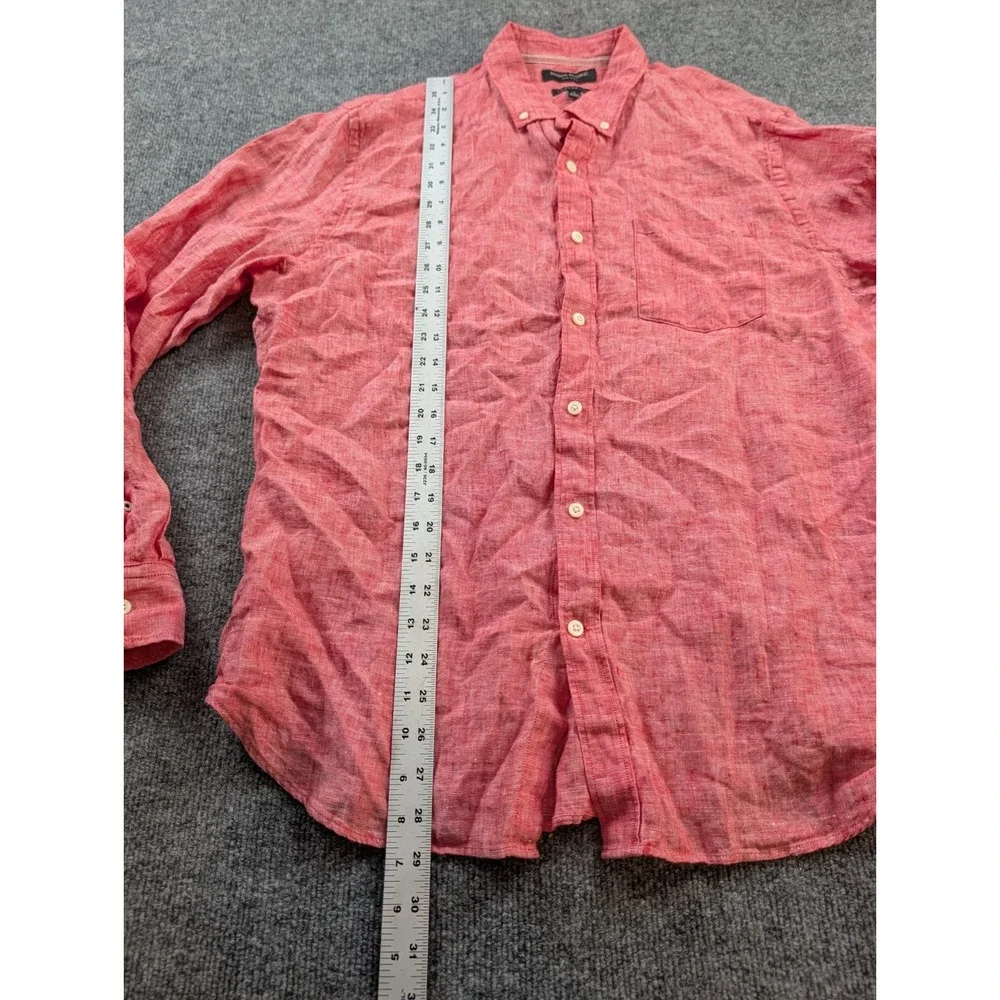 Banana Republic 100% Linen Shirt Mens Size Large L Camden Fit Coral Red Button